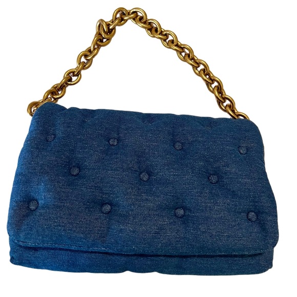 Zara Blue Denim Quilted Shoulder Bag - Picture 1 of 12